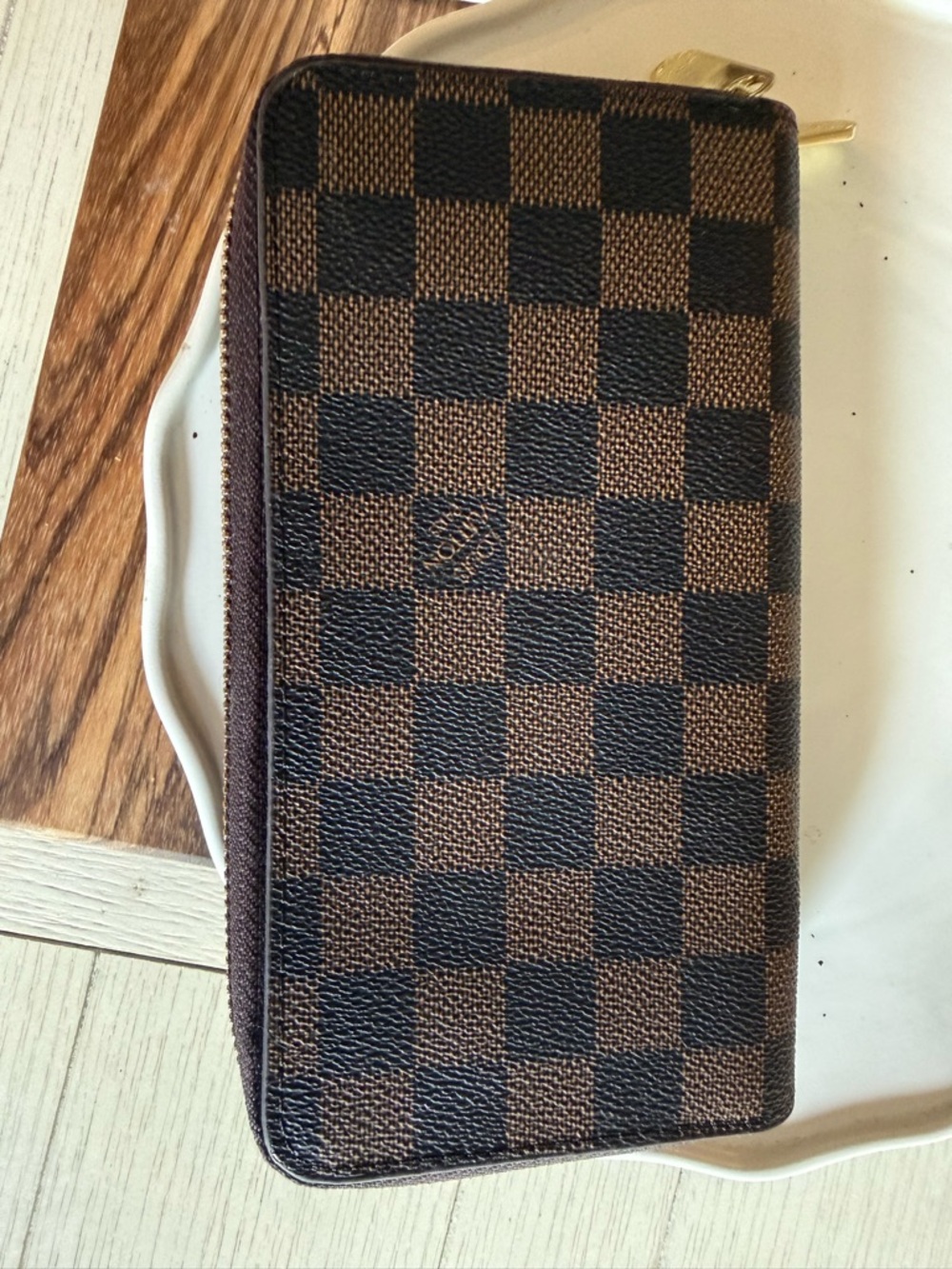 Brown Checkered Zip Wallet
